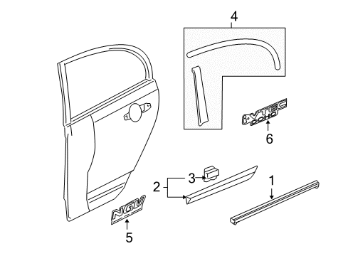 2008 Honda Civic Exterior Trim - Rear Door Molding Assy., L. RR. Door Diagram for 72950-SNA-A01