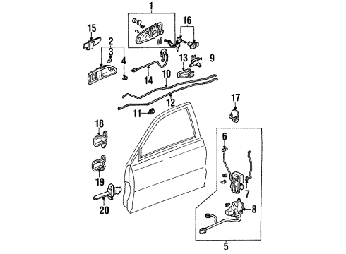 1994 Honda Accord Door & Components Actuator Assembly, Left Rear Door Lock Diagram for 72655-SV4-013