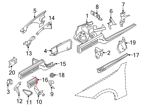 2009 BMW M3 Structural Components & Rails Bracket, Side Panel, Bottom Left Diagram for 41127145359