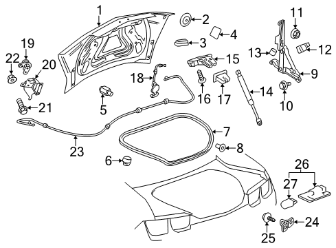 2011 Chevrolet Camaro Trunk Lid Hinge Bumper Diagram for 92230862