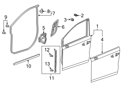 2022 Honda Odyssey Door & Components Seal B, R. FR. Door Hole Diagram for 72322-THR-A01