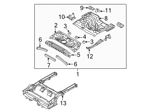 2013 Hyundai Accent Rear Body - Floor & Rails Bracket Assembly-Spare Tire Mounting Diagram for 65515-1J000