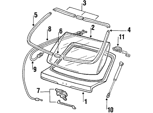 1986 Acura Integra Lift Gate, Glass, Hardware, Exterior Trim Cable, Fuel Lid Opener Diagram for 73230-SD2-A01