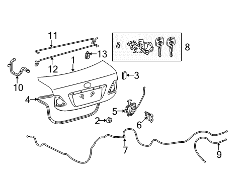 2017 Toyota Corolla Trunk Lid Release Cable Diagram for 64607-02440