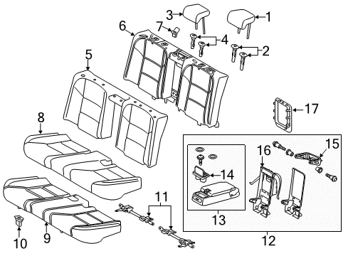 2017 Lexus ES350 Rear Seat Components Support, Rear Seat Headrest Diagram for 71956-47010-A3