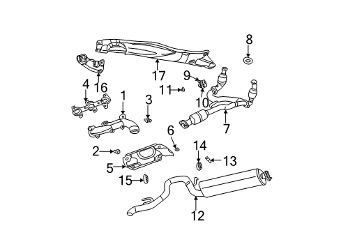 2004 Jeep Liberty Exhaust Components, Exhaust Manifold Exhaust Muffler And Tailpipe Diagram for 52101120AD