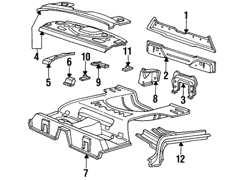 1993 Mercury Cougar Rear Body Panel, Floor & Rails Package Tray Diagram for F2WY6646506A