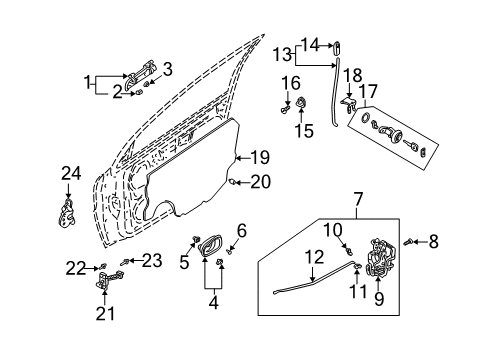 2002 Kia Rio Front Door - Lock & Hardware Hinge Assembly-B, LH Diagram for 0K32A59240A