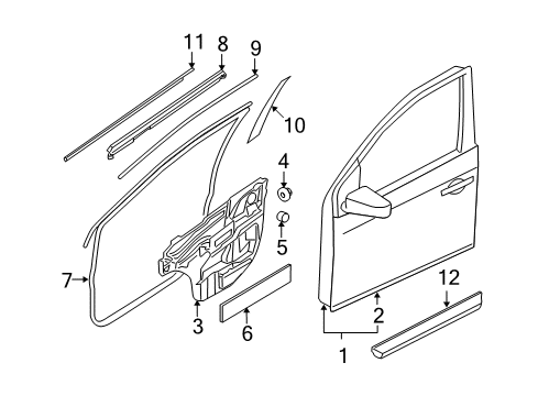 2010 Nissan Sentra Front Door & Components, Exterior Trim MOULDING - Front Door, LH Diagram for 80871-ZT59A