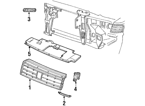 1989 Oldsmobile Toronado Grille & Components Radiator Grille Emblem Diagram for 1639501