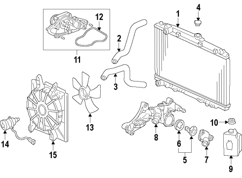 2011 Acura RL Cooling System, Radiator, Water Pump, Cooling Fan Passage, Water Diagram for 19410-RKG-A00