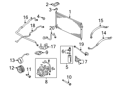 2007 Honda S2000 Air Conditioner Evaporator Diagram for 80215-S2A-A02