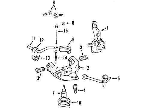 1999 Ford Ranger Front Suspension Components, Lower Control Arm, Upper Control Arm, Stabilizer Bar, Torsion Bar Lower Ball Joint Diagram for F87Z-3050-BA