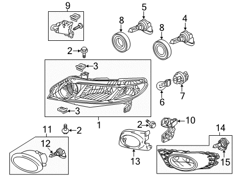 2011 Honda Civic Bulbs Leg Kit A, R. Headlight Mounting Diagram for 06100-SNA-A01