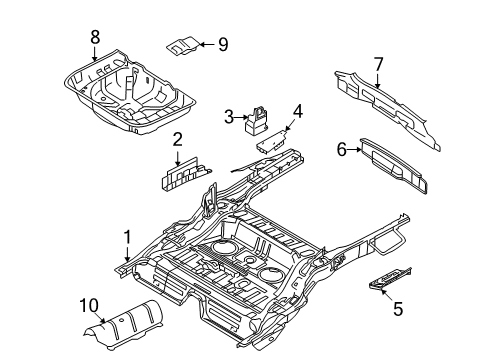 2007 Ford Freestyle Rear Floor & Rails Floor Pan Assembly Diagram for 5F9Z-7411215-BB