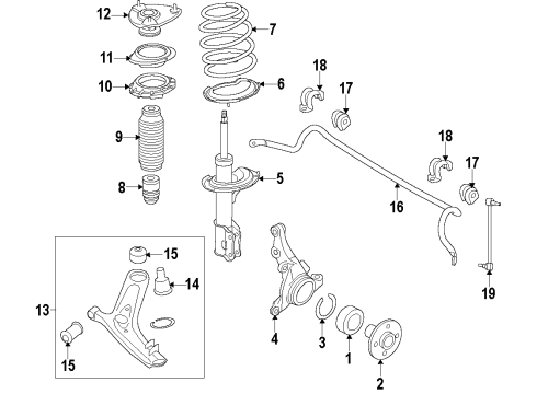 2016 Hyundai Elantra Front Suspension Components, Lower Control Arm, Stabilizer Bar Strut Assembly, Front, Left Diagram for 54651-3Y261