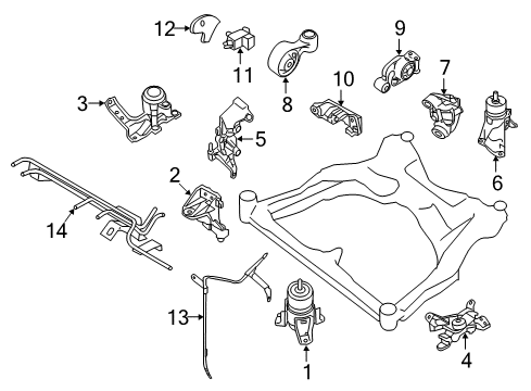 2016 Nissan Murano Engine & Trans Mounting Bracket-Engine Mounting, Rear Diagram for 11332-3KA0A