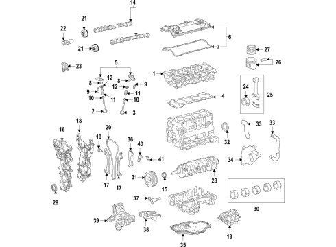 2021 Toyota Sienna Engine Parts, Mounts, Cylinder Head & Valves, Camshaft & Timing, Variable Valve Timing, Oil Cooler, Oil Pan, Oil Pump, Balance Shafts, Crankshaft & Bearings, Pistons, Rings & Bearings Hose, Water By-Pass Diagram for 16264-25030