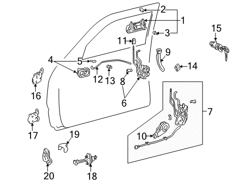1997 Toyota 4Runner Front Door Front Door Outside Handle Assembly Right Diagram for 69210-35040-D1