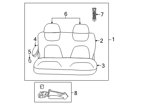 2005 Dodge Grand Caravan Rear Seat Components Rear Seat Two Passenger Cushion Diagram for ZA471D5AA