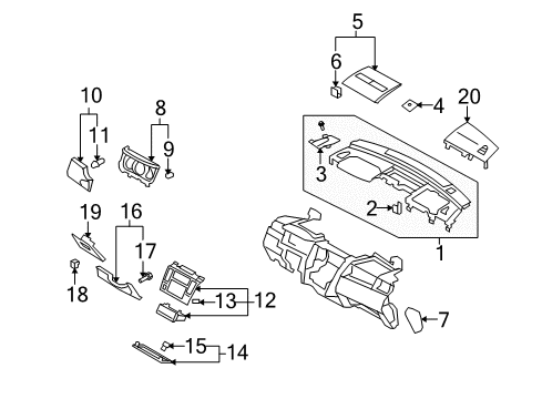 2010 Nissan Versa Cluster & Switches, Instrument Panel Lid Cluster Diagram for 68260-EM31C