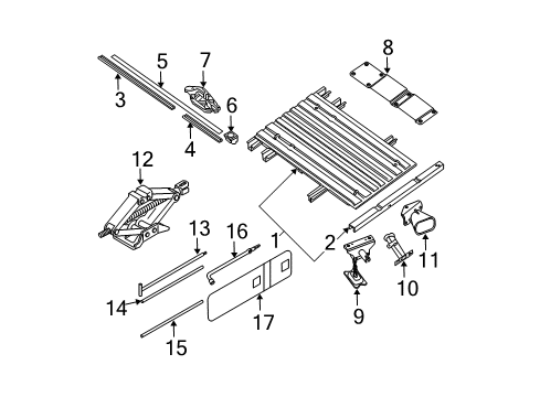 2011 Nissan Titan Spare Tire Carrier, Floor Bag-Tool Diagram for 99504-7S000