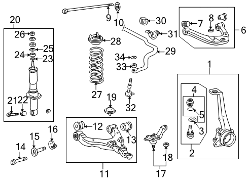 1996 Toyota 4Runner Front Suspension Components, Lower Control Arm, Upper Control Arm, Stabilizer Bar Lower Control Arm Mount Bolt Diagram for 90105-14104