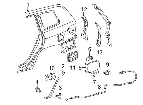 2012 Toyota Highlander Quarter Panel & Components Fuel Door Spring Diagram for 77360-0E010