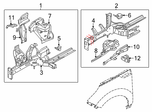 2017 Kia Soul EV Structural Components & Rails Reinforcement Assembly-FEM Mounting Diagram for 64737E4000