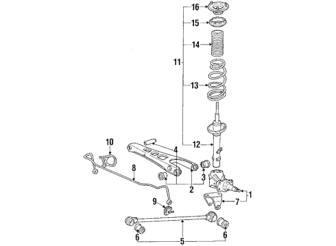 1986 Honda Prelude Rear Suspension Components, Lower Control Arm, Upper Control Arm, Stabilizer Bar Base, Rear Shock Absorber Mounting (Tokiko) Diagram for 52675-SB0-013