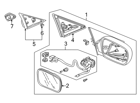 2001 Acura CL Outside Mirrors Mirror Sub-Assembly, Driver Side (Flat) Diagram for 76253-S0K-A21