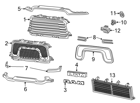 2019 Ram 2500 Grille & Components Radiator Diagram for 68445752AA