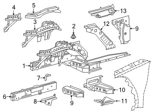 2020 Toyota GR Supra Structural Components & Rails Side Rail Diagram for 57101-WAA01