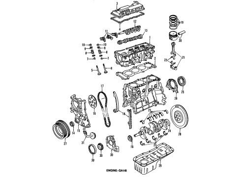 1989 Nissan Sentra Engine Parts, Mounts, Cylinder Head & Valves, Camshaft & Timing, Oil Pan, Oil Pump, Crankshaft & Bearings, Pistons, Rings & Bearings Piston Set With Pin Diagram for 12010-84A61