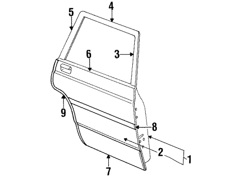 1988 Mercury Grand Marquis Rear Door & Components, Exterior Trim Lower Molding Diagram for E8MY5425557AGP