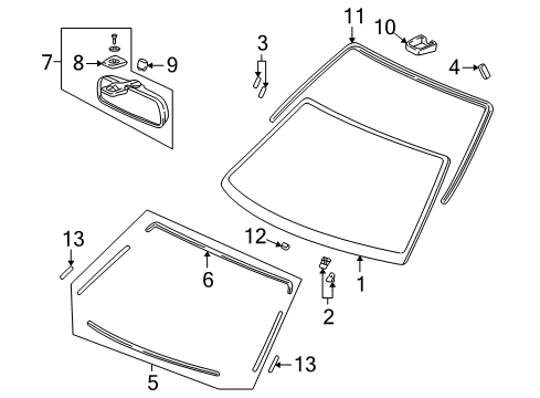 2000 Honda CR-V Windshield Glass, Reveal Moldings Cover, Stay *NH220L* (Matsuyama) (CLEAR GRAY) Diagram for 76408-SH3-901ZN