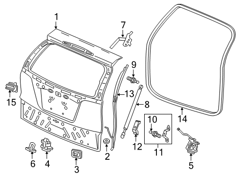 2015 Honda CR-V Lift Gate Hinge Complete L, Tail Gate Diagram for 68260-T1G-E00ZZ