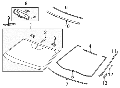 2010 Acura ZDX Windshield Glass, Reveal Moldings, Exterior Trim Seal, FR. Instrument Diagram for 77466-S0X-A00