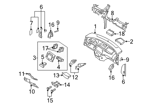 2009 Hyundai Elantra Instrument Panel Bracket Assembly-Crash Pad Upper Mounting, LH Diagram for 84723-2H000