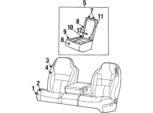 2002 Dodge Ram 1500 Front Seat Components Lid Armrest Bin Diagram for UP981AZAA