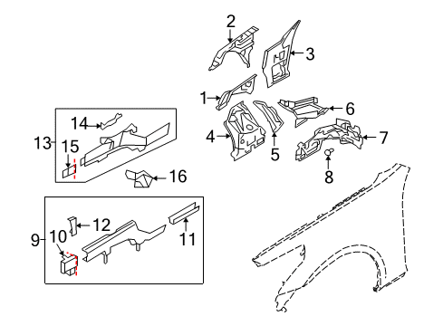 2011 Infiniti FX50 Structural Components & Rails Plate-Closing, Front Side Member LH Diagram for 75131-1CA0N