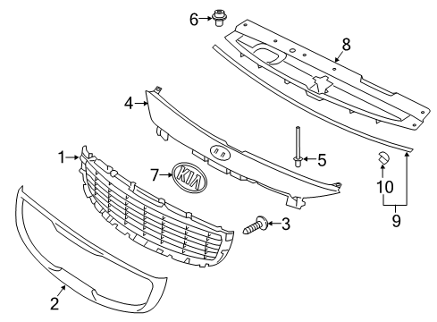 2020 Kia Sedona Grille & Components Radiator Grille Mesh Diagram for 86352A9ND0