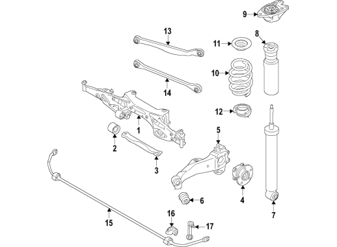 2019 BMW X1 Rear Suspension, Lower Control Arm, Upper Control Arm, Ride Control, Stabilizer Bar, Suspension Components Guide Support Diagram for 33506867478