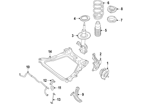 2019 Nissan Leaf Front Suspension Components, Lower Control Arm, Stabilizer Bar Stabilizer-Front Diagram for 54611-5SA0A