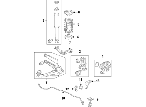2013 Honda Civic Rear Suspension Components, Upper Control Arm, Stabilizer Bar Spring, Rear Stabilizer Diagram for 52300-TR0-A71
