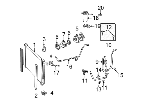 1999 Ford Mustang A/C Condenser, Compressor & Lines Manifold Diagram for BU2Z-19D734-K