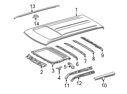 2008 Scion xB Roof & Components, Exterior Trim Sunroof Reinforcement Diagram for 63142-12160