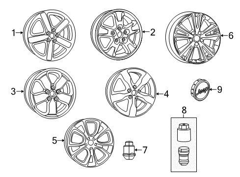 2012 Jeep Grand Cherokee Wheels, Covers & Trim Wheel-Aluminum Diagram for 1HX65AAAAC