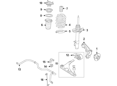 2019 Honda Ridgeline Front Suspension Components, Lower Control Arm, Stabilizer Bar Shock Absorber Unit, Right Front Diagram for 51611-TJZ-A02