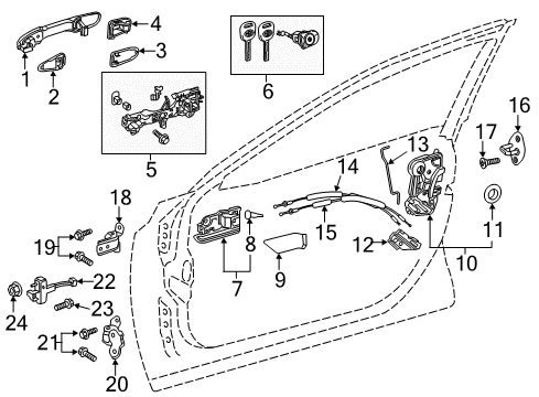 2018 Toyota Camry Front Door Handle, Outside Diagram for 69211-47021-A0